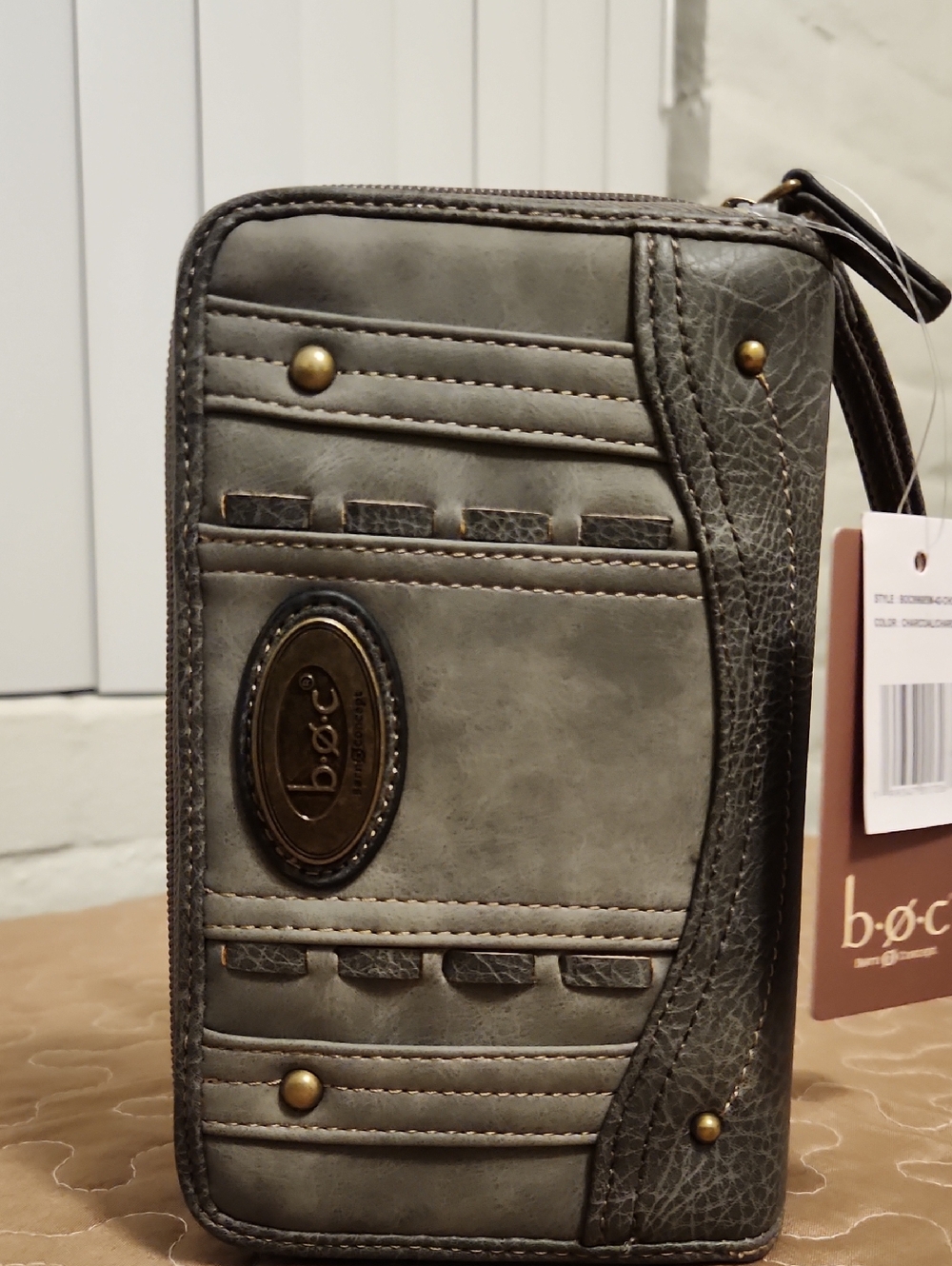 b.o.c. Leather Zip-Around Wallet/Wristlet in Gray